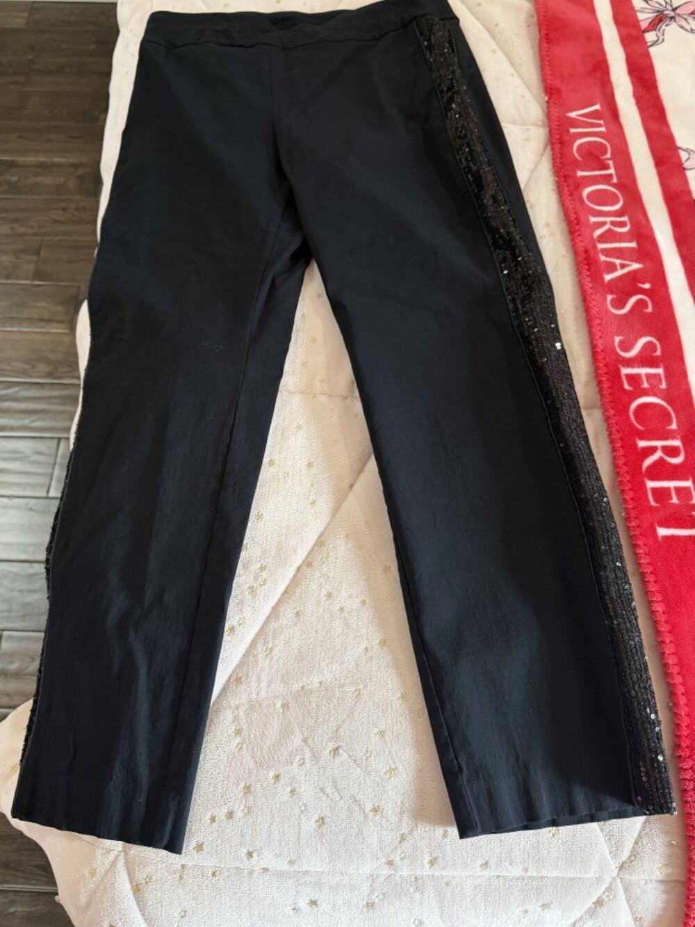 Black Sequined Tuxedo Style Slim Pants Women's Size L